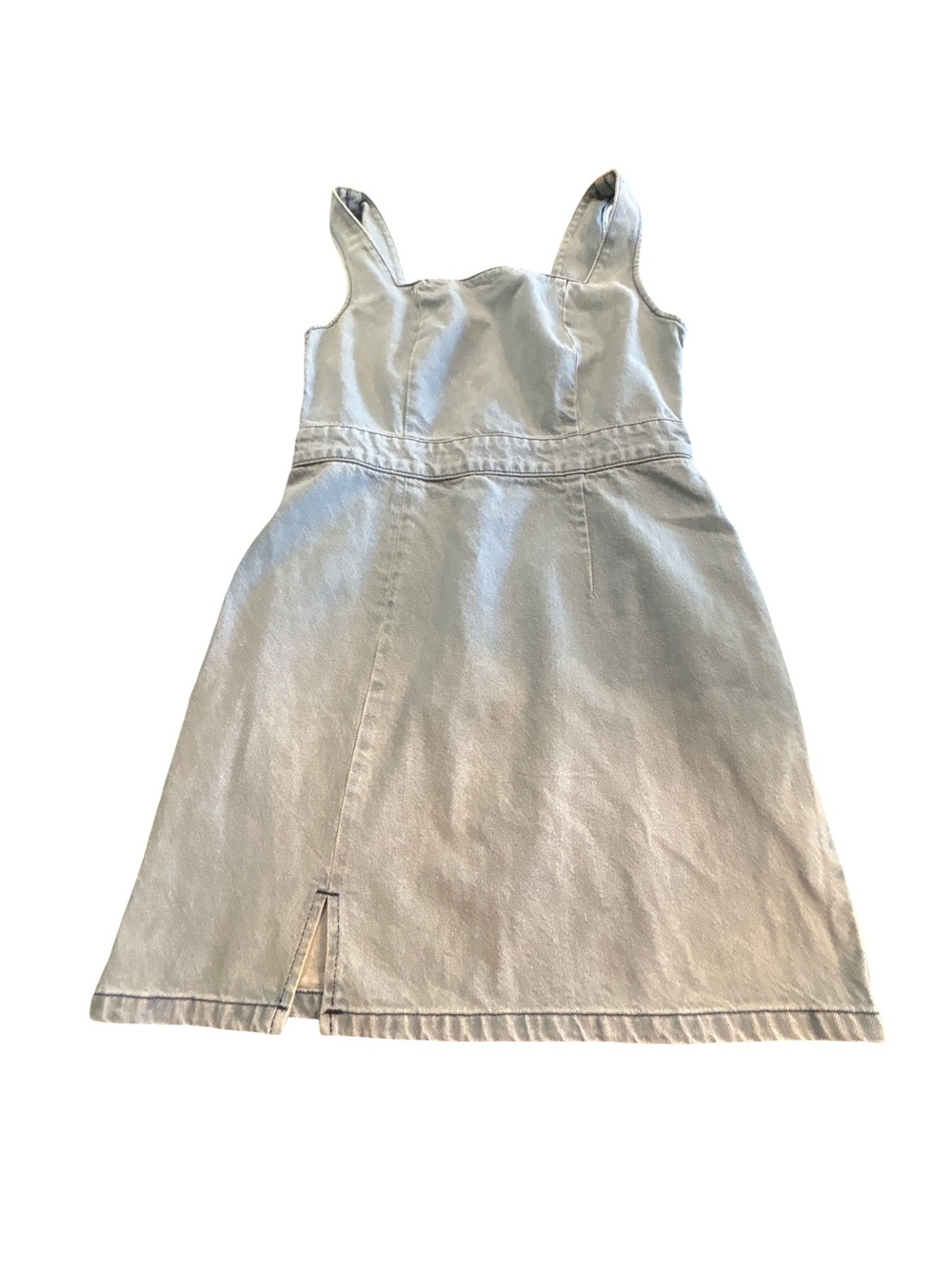 ASOS Denim Light Wash Cotton Square Neck Mini Dress Front Slit Size 8 Clean Girl